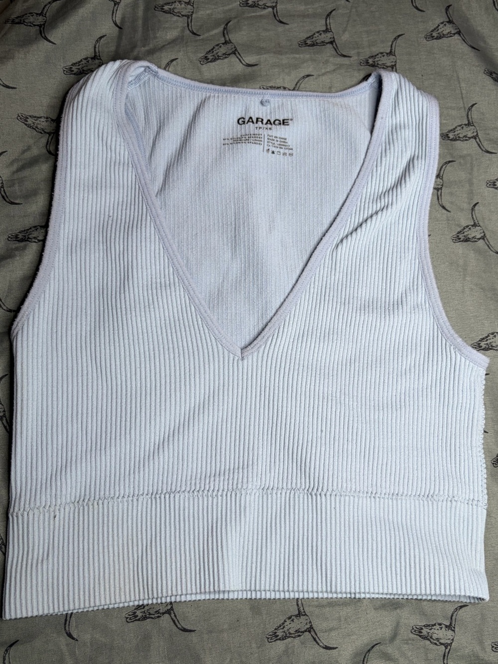 Garage Light blue Ribbed V-Neck Crop Tank